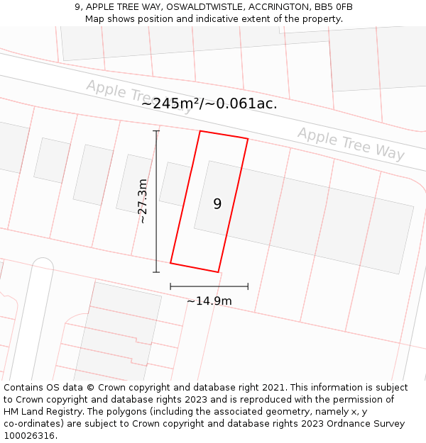 9, APPLE TREE WAY, OSWALDTWISTLE, ACCRINGTON, BB5 0FB: Plot and title map