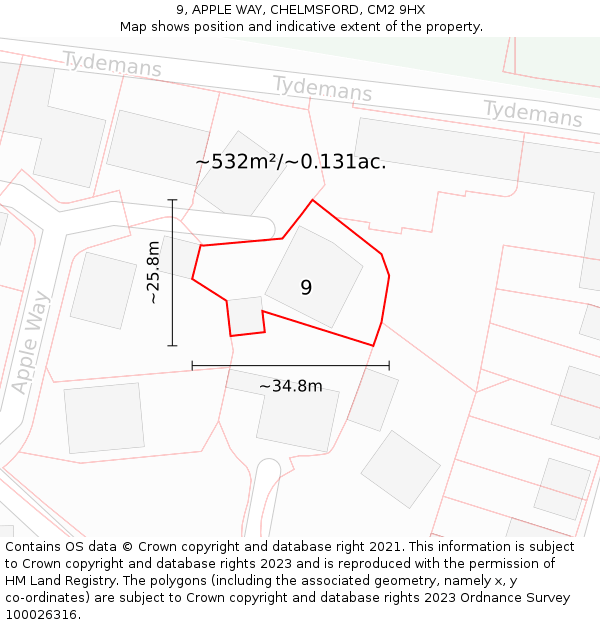 9, APPLE WAY, CHELMSFORD, CM2 9HX: Plot and title map