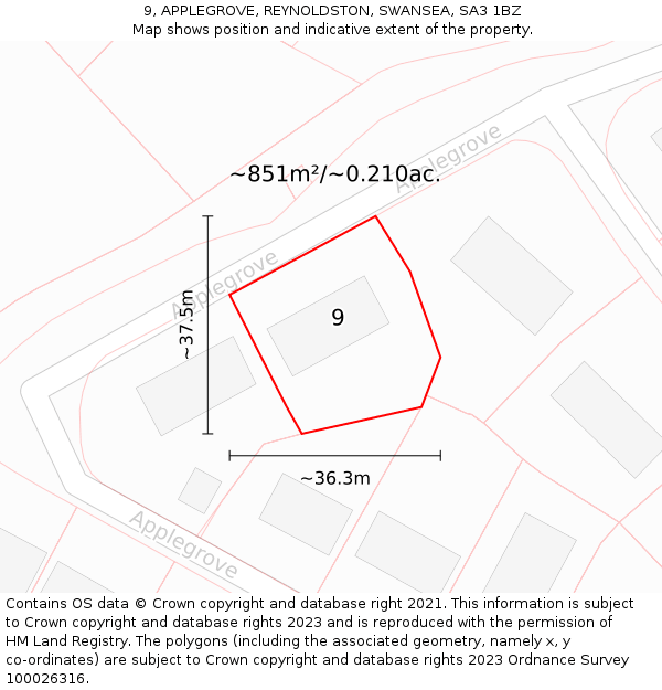 9, APPLEGROVE, REYNOLDSTON, SWANSEA, SA3 1BZ: Plot and title map