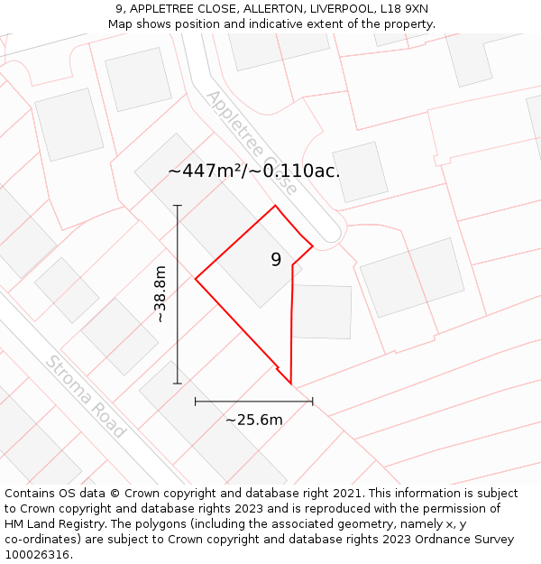 9, APPLETREE CLOSE, ALLERTON, LIVERPOOL, L18 9XN: Plot and title map