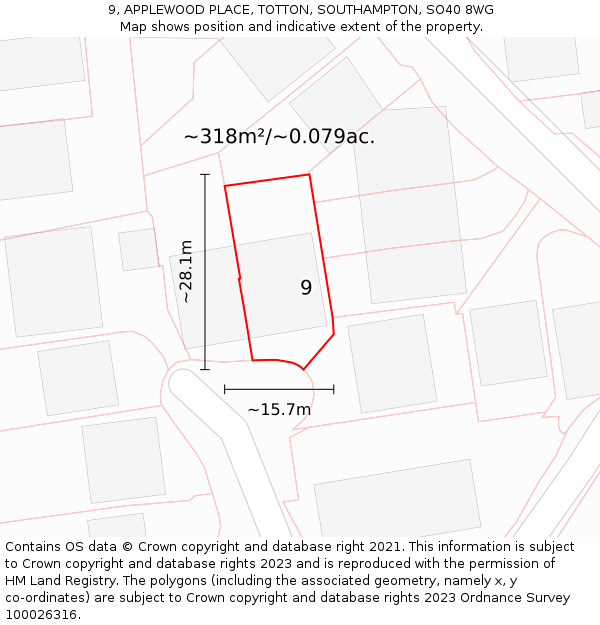 9, APPLEWOOD PLACE, TOTTON, SOUTHAMPTON, SO40 8WG: Plot and title map