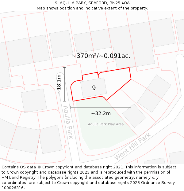 9, AQUILA PARK, SEAFORD, BN25 4QA: Plot and title map