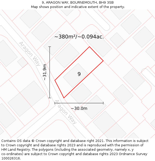 9, ARAGON WAY, BOURNEMOUTH, BH9 3SB: Plot and title map