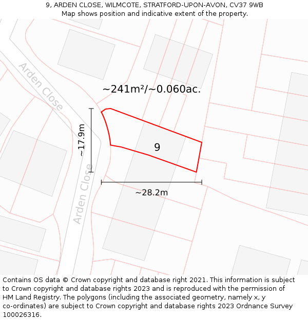 9, ARDEN CLOSE, WILMCOTE, STRATFORD-UPON-AVON, CV37 9WB: Plot and title map