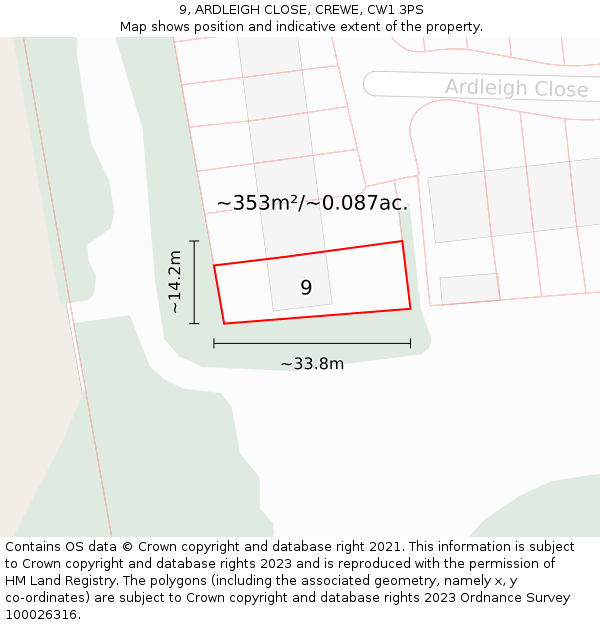 9, ARDLEIGH CLOSE, CREWE, CW1 3PS: Plot and title map