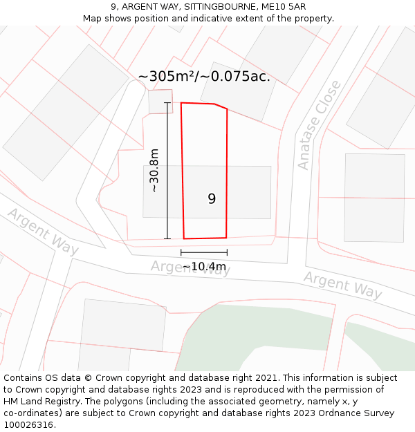 9, ARGENT WAY, SITTINGBOURNE, ME10 5AR: Plot and title map