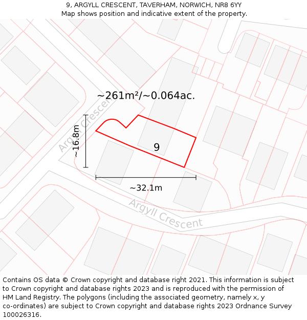 9, ARGYLL CRESCENT, TAVERHAM, NORWICH, NR8 6YY: Plot and title map