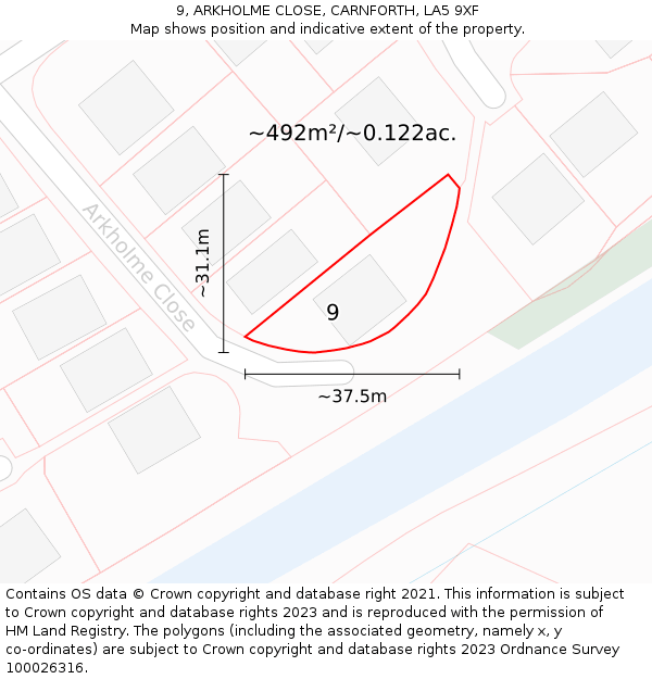 9, ARKHOLME CLOSE, CARNFORTH, LA5 9XF: Plot and title map