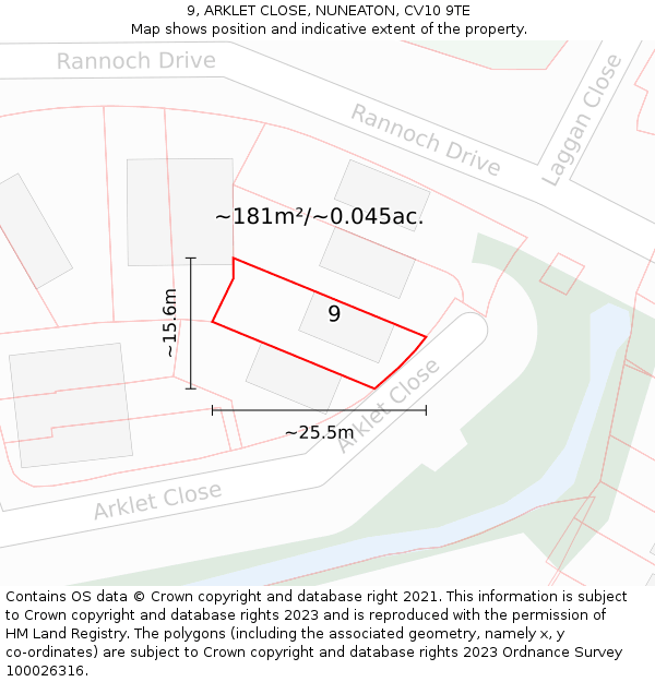 9, ARKLET CLOSE, NUNEATON, CV10 9TE: Plot and title map