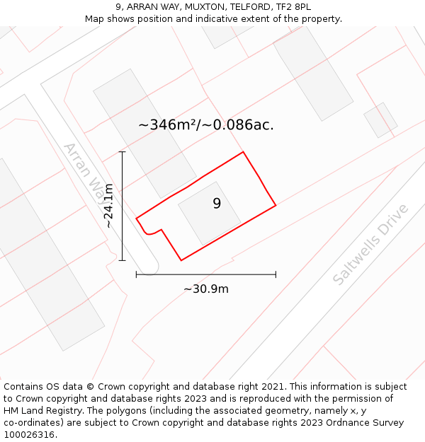 9, ARRAN WAY, MUXTON, TELFORD, TF2 8PL: Plot and title map