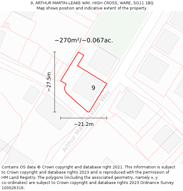 9, ARTHUR MARTIN-LEAKE WAY, HIGH CROSS, WARE, SG11 1BQ: Plot and title map