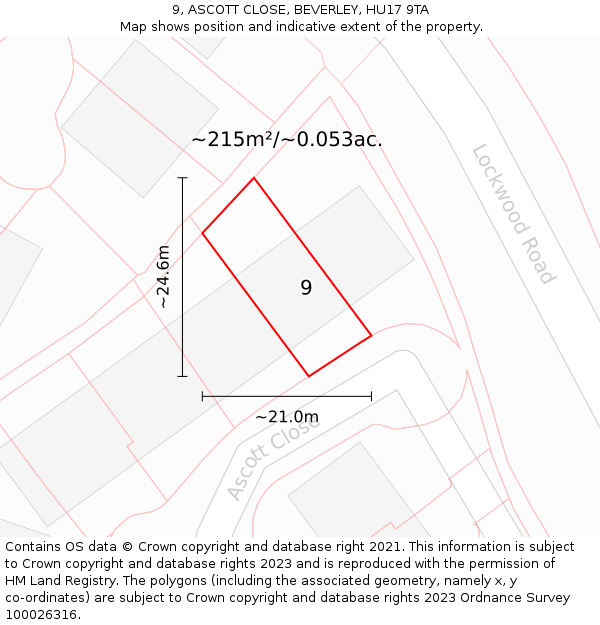 9, ASCOTT CLOSE, BEVERLEY, HU17 9TA: Plot and title map