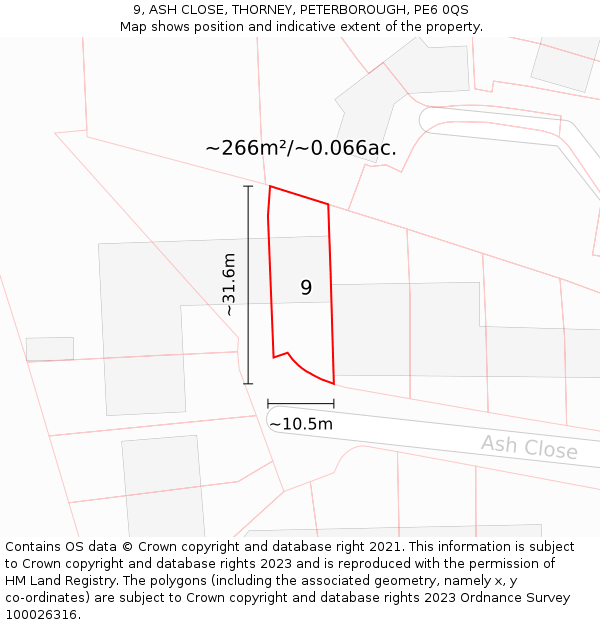 9, ASH CLOSE, THORNEY, PETERBOROUGH, PE6 0QS: Plot and title map