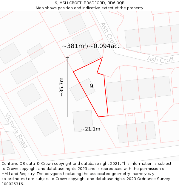 9, ASH CROFT, BRADFORD, BD6 3QR: Plot and title map