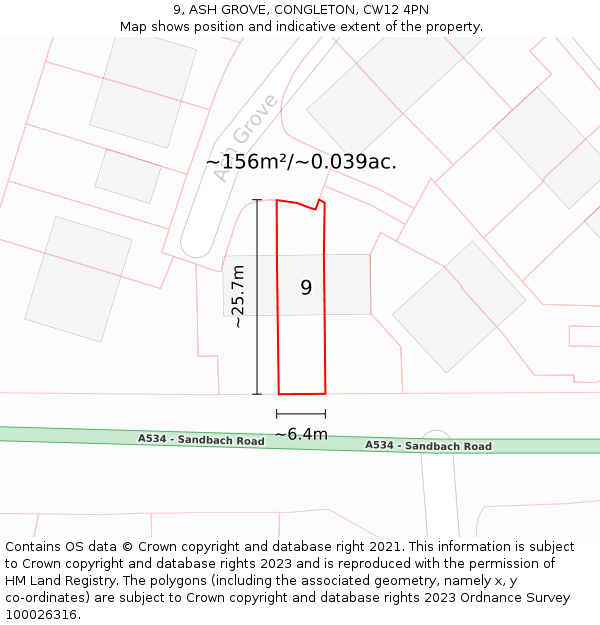9, ASH GROVE, CONGLETON, CW12 4PN: Plot and title map
