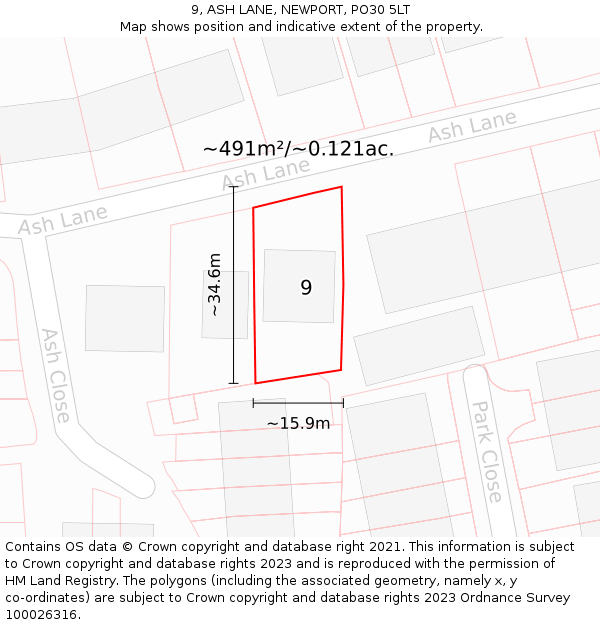 9, ASH LANE, NEWPORT, PO30 5LT: Plot and title map