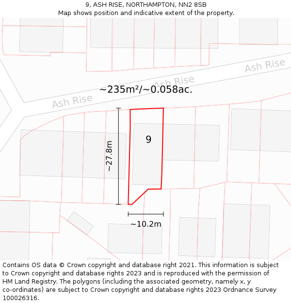 9, ASH RISE, NORTHAMPTON, NN2 8SB: Plot and title map