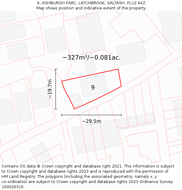 9, ASHBURGH PARC, LATCHBROOK, SALTASH, PL12 4XZ: Plot and title map