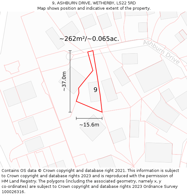 9, ASHBURN DRIVE, WETHERBY, LS22 5RD: Plot and title map