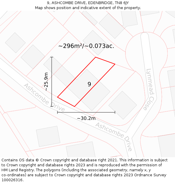 9, ASHCOMBE DRIVE, EDENBRIDGE, TN8 6JY: Plot and title map