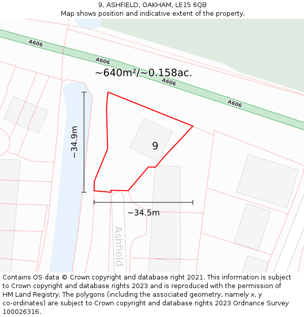 9, ASHFIELD, OAKHAM, LE15 6QB: Plot and title map