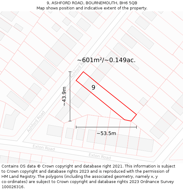 9, ASHFORD ROAD, BOURNEMOUTH, BH6 5QB: Plot and title map