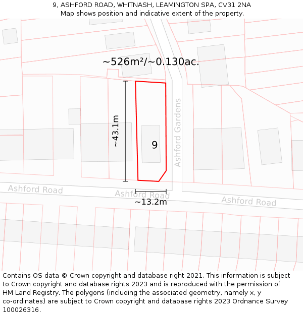 9, ASHFORD ROAD, WHITNASH, LEAMINGTON SPA, CV31 2NA: Plot and title map