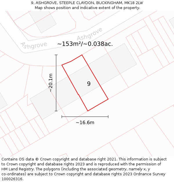 9, ASHGROVE, STEEPLE CLAYDON, BUCKINGHAM, MK18 2LW: Plot and title map