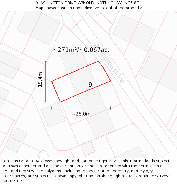 9, ASHINGTON DRIVE, ARNOLD, NOTTINGHAM, NG5 8GH: Plot and title map