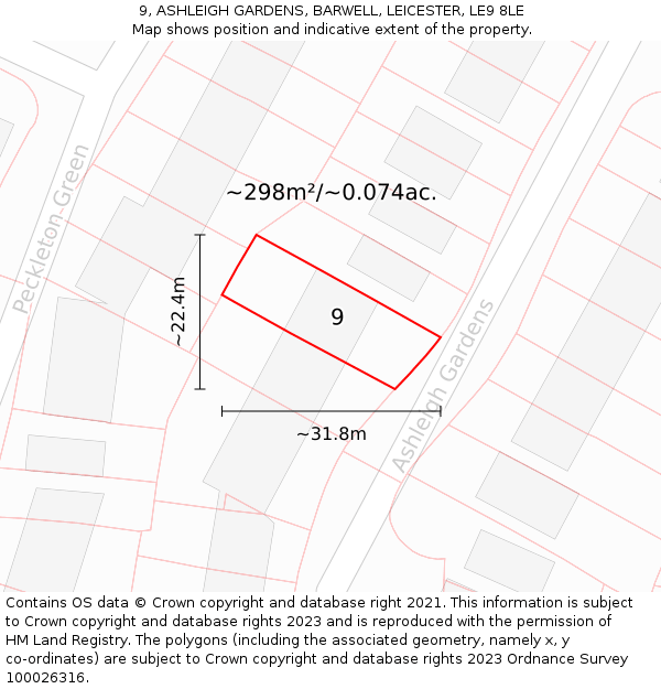 9, ASHLEIGH GARDENS, BARWELL, LEICESTER, LE9 8LE: Plot and title map