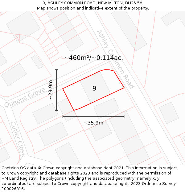 9, ASHLEY COMMON ROAD, NEW MILTON, BH25 5AJ: Plot and title map