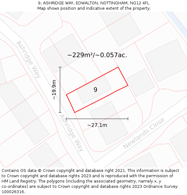 9, ASHRIDGE WAY, EDWALTON, NOTTINGHAM, NG12 4FL: Plot and title map