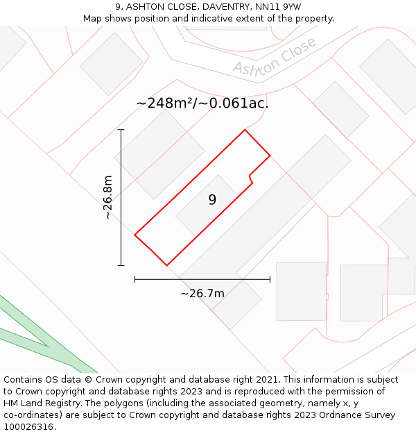 9, ASHTON CLOSE, DAVENTRY, NN11 9YW: Plot and title map