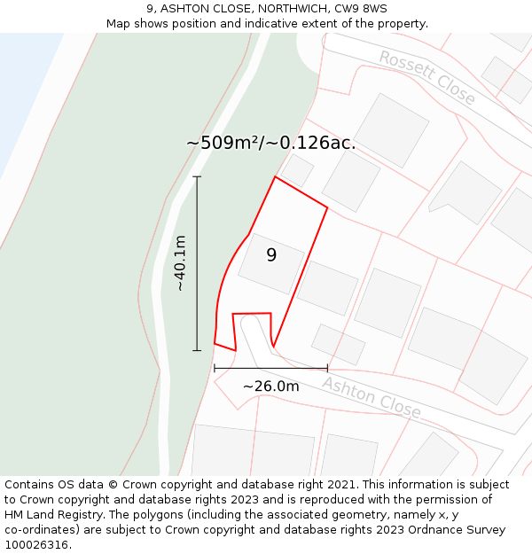 9, ASHTON CLOSE, NORTHWICH, CW9 8WS: Plot and title map