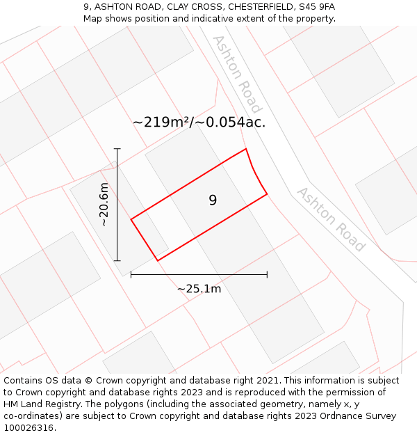 9, ASHTON ROAD, CLAY CROSS, CHESTERFIELD, S45 9FA: Plot and title map