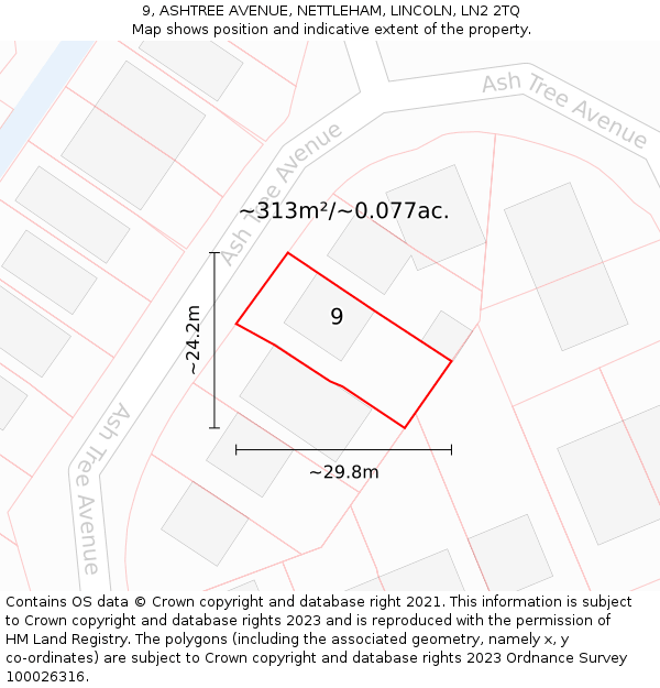 9, ASHTREE AVENUE, NETTLEHAM, LINCOLN, LN2 2TQ: Plot and title map