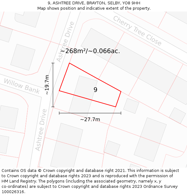 9, ASHTREE DRIVE, BRAYTON, SELBY, YO8 9HH: Plot and title map