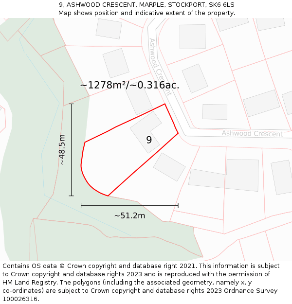 9, ASHWOOD CRESCENT, MARPLE, STOCKPORT, SK6 6LS: Plot and title map