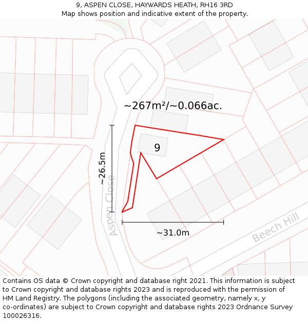 9, ASPEN CLOSE, HAYWARDS HEATH, RH16 3RD: Plot and title map