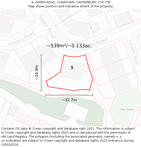 9, ASPEN ROAD, CHARTHAM, CANTERBURY, CT4 7TB: Plot and title map