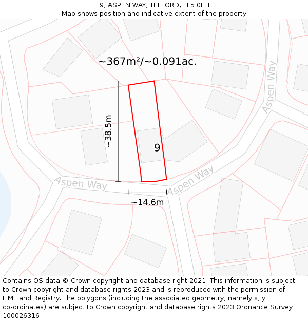 9, ASPEN WAY, TELFORD, TF5 0LH: Plot and title map