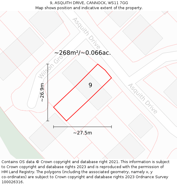 9, ASQUITH DRIVE, CANNOCK, WS11 7GG: Plot and title map