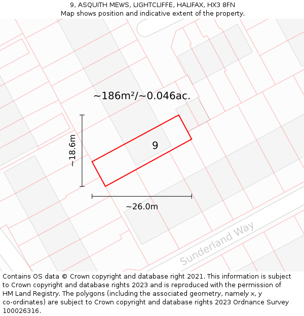 9, ASQUITH MEWS, LIGHTCLIFFE, HALIFAX, HX3 8FN: Plot and title map