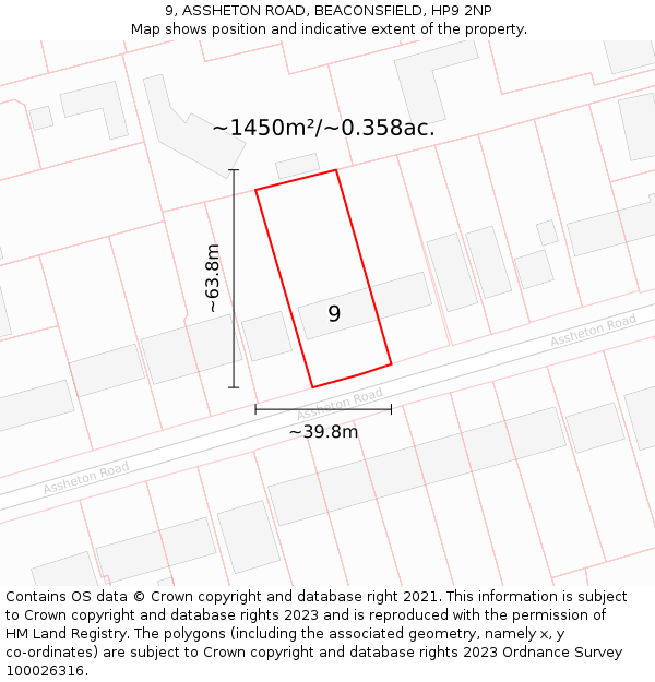 9, ASSHETON ROAD, BEACONSFIELD, HP9 2NP: Plot and title map