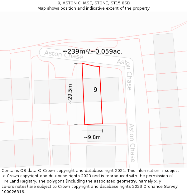 9, ASTON CHASE, STONE, ST15 8SD: Plot and title map