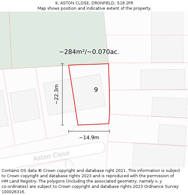 9, ASTON CLOSE, DRONFIELD, S18 2FR: Plot and title map