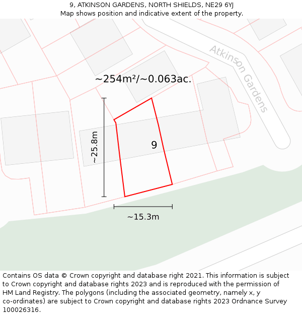 9, ATKINSON GARDENS, NORTH SHIELDS, NE29 6YJ: Plot and title map