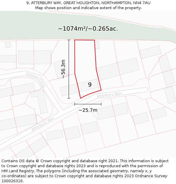 9, ATTERBURY WAY, GREAT HOUGHTON, NORTHAMPTON, NN4 7AU: Plot and title map