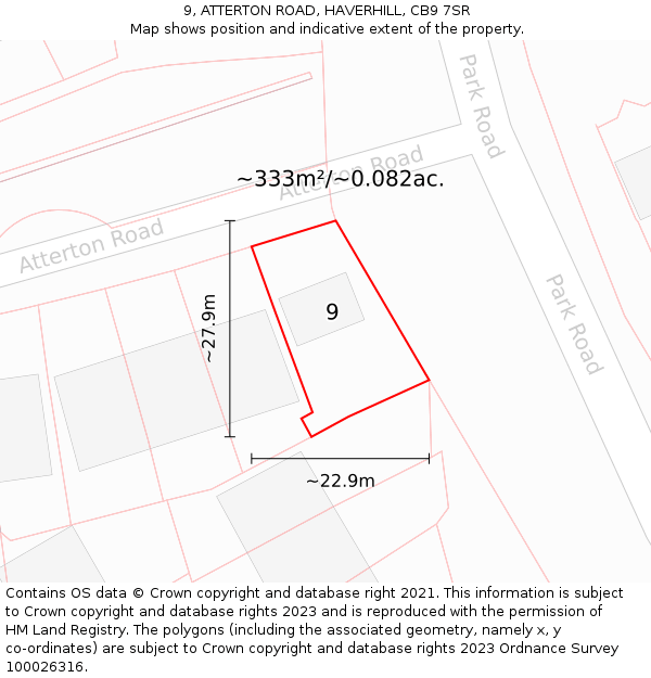 9, ATTERTON ROAD, HAVERHILL, CB9 7SR: Plot and title map