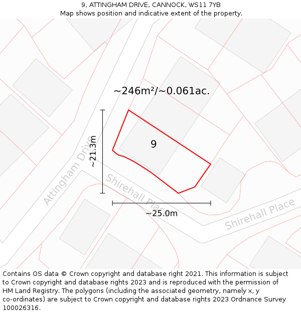 9, ATTINGHAM DRIVE, CANNOCK, WS11 7YB: Plot and title map